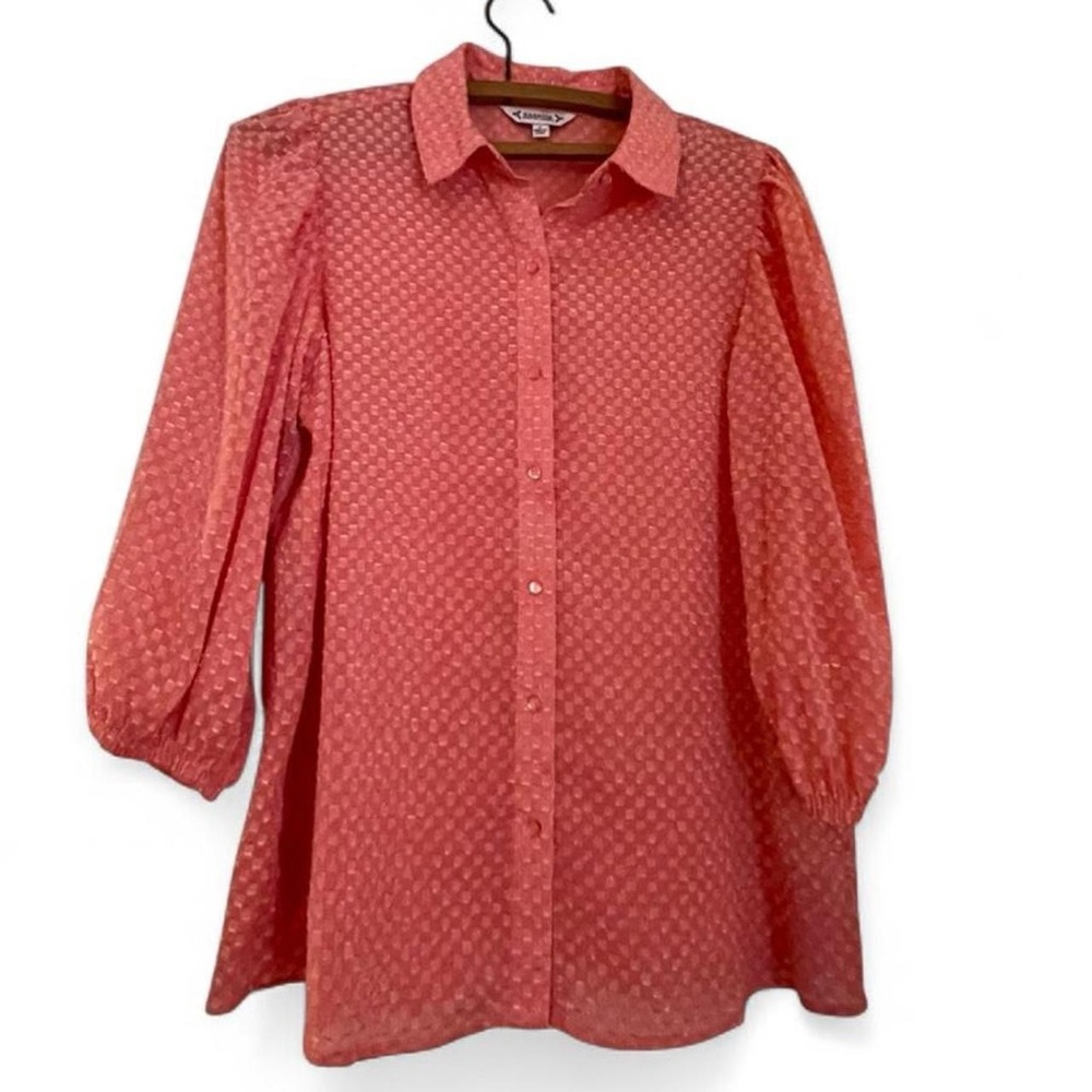 Nanette Lepore Women's S Coral Button-Up Sheer Romantic Spring Easter Blouse